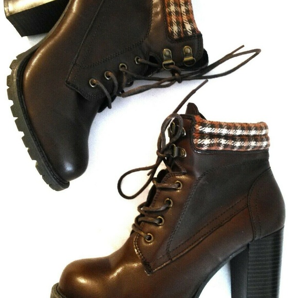 Shoes - Dolce Mojo Moxie Brown Block Heel Boots Oxfords Pl